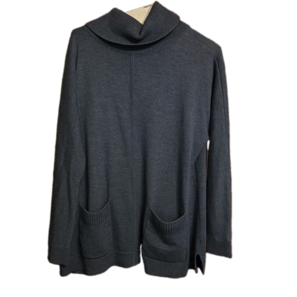 Talbots 100% Pure Merino Wool V-Neck Tunic Long Sleeve Shirt Top M Gray - Picture 2 of 5